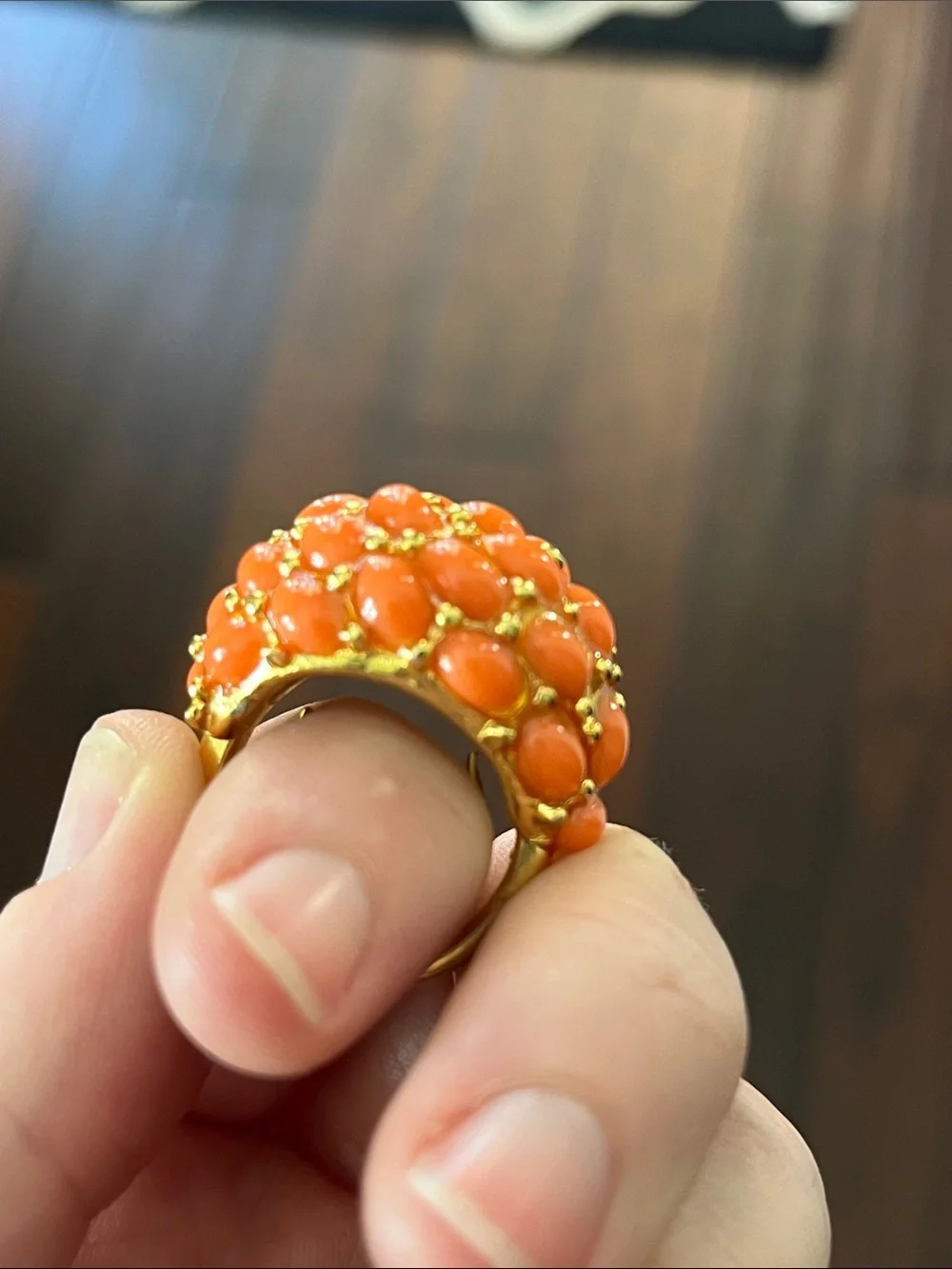 Kenneth Jay Lane Gold-Tone White and Coral Cluster Bracelet and Ring Set